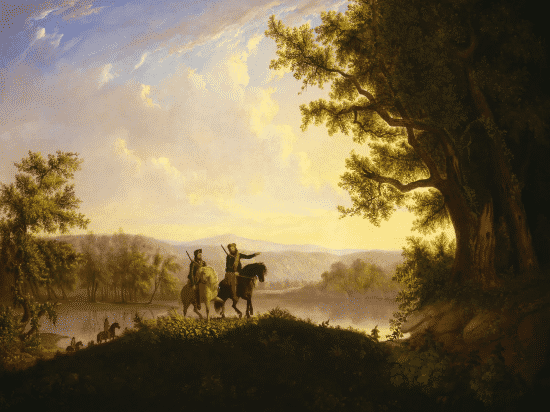 A painting of explorers on horseback overlooking a landscape (Courtesy of Library of Congress).